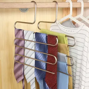 1/2 PCS 5-Layer Stainless Steel Pants Hanger – Multifunctional Hanger, S-Shape, Anti-Slip & Traceless Multi-Layer Storage Rack, Ideal for Wardrobe, Perfect for Jeans & Trousers, Space-Saving Design, Neat Wardrobe Organizer, Clothing Storage Rack