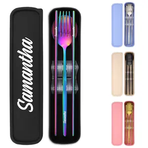 Forked Again Personalized Portable Cutlery Box Set with Engraved  Fork, Spoon and Chopsticks or Straws for Travel and Camping