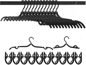 10Pcs Travel Hangers Space Saving Portable Folding Coat Hangers Travel Accessories Essentials for Traveling Camping Flying RV Cruises Suitcase Foldable Rack for Cruise Black