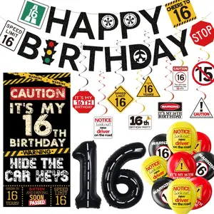 Sweet 16 Birthday Decorations Set – Door Banner, Balloons & Hanging Swirls Party Supplies for Girls