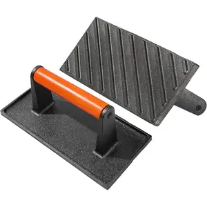 Vivicreate Cast Iron Bacon, Grill Press - Heavy Duty Frying Pan Tool with Wooden Handle for Meat, Grilling and Flat Top Cooking Kitchen Utensils