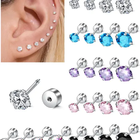 Stainless Steel Helix & Tragus Earring Set 18G Opal & CZ Accents Ear Studs Cartilage Piercing Jewelry Body Piercing Jewelry Piercing Earrings Studs Body Jewellery