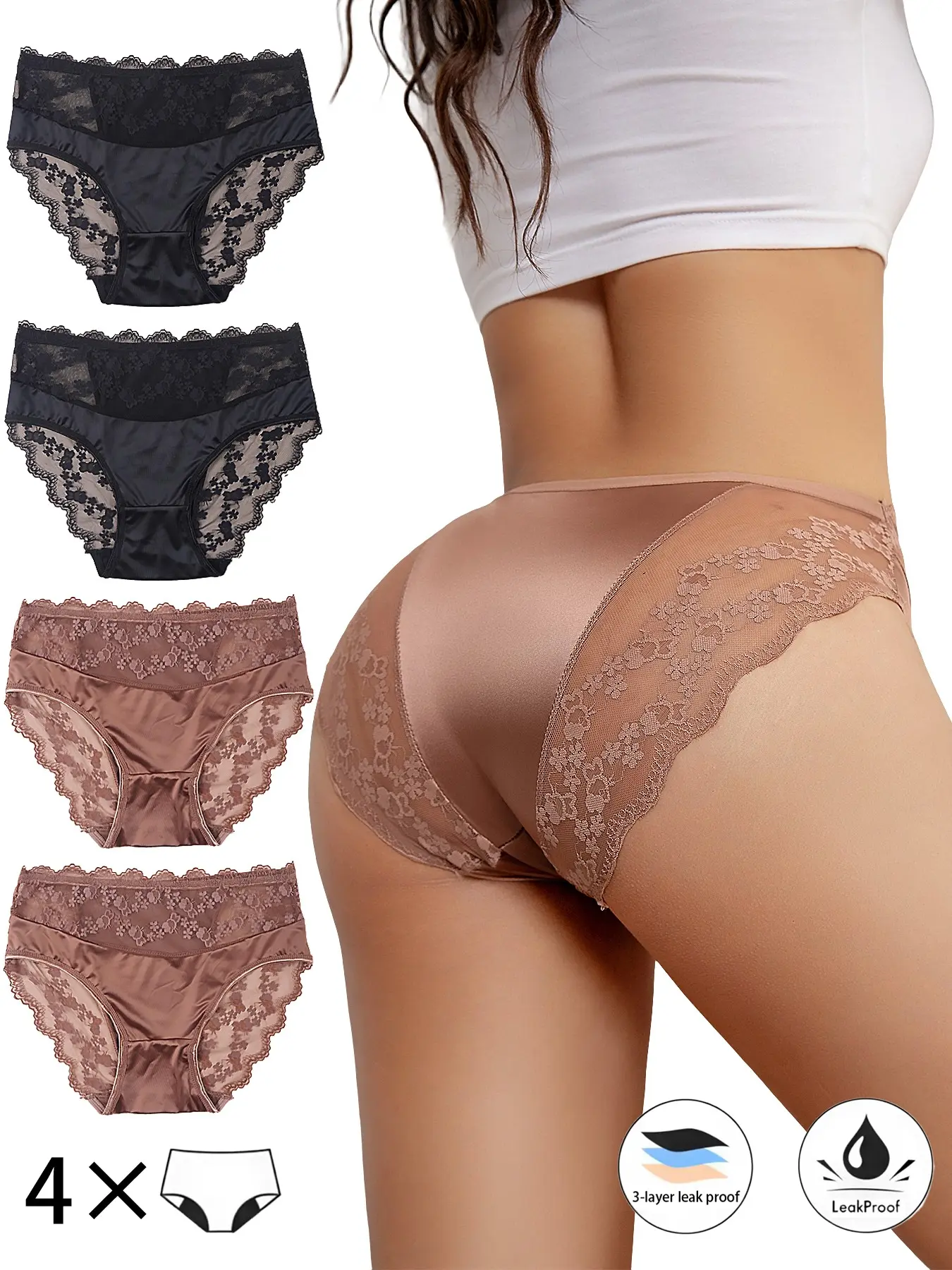 Discreet Active Incontinence Protection Soft Comfy Panties - Quick Absorb & Invisible Fit, High Waist for Dignified Movement 4 Pack High Cut Underwear Lacy Panties