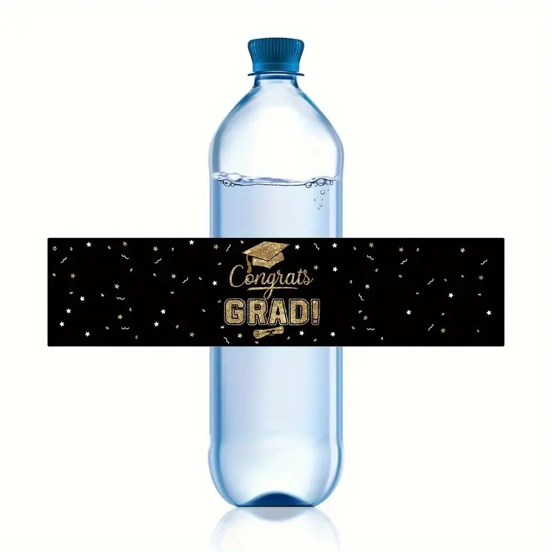 20 sheets/set Stickers Graduation Label Water Bottle Stickers, Black Golden Water Bottle Packaging Label Stickers, University High School Graduation Party Gift Water Bottle Labels，graduation decoration, Decal Sticker, Decorative Labels