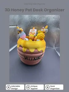 Hunny Pot Pen and Pencil Holder for Your Desktop 3D Printed with Eye Catching Filament Unique Design. Display your favorite pens