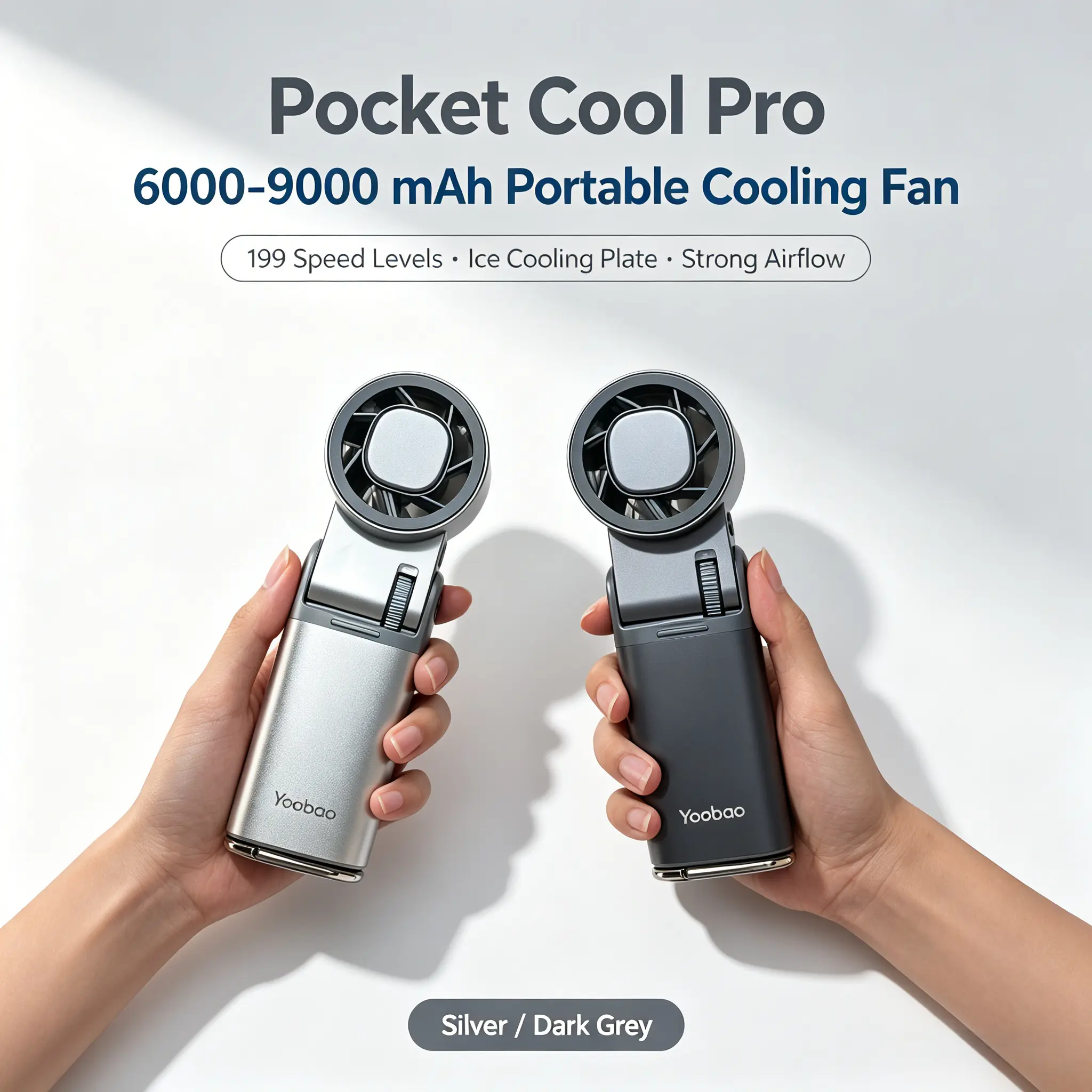 9000mAh Rechargeable Handheld Turbo Fan with Ice Sheets, 199-Level Speed Control, LED Digital Display, USB-C Interface, Foldable Desktop Design, Included Lanyard, Ideal for Travel, Office, Outdoor Use
