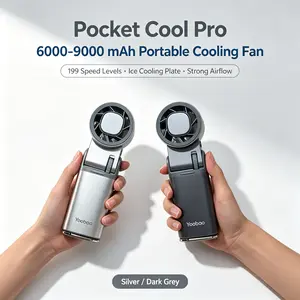 9000mAh Rechargeable Handheld Turbo Fan with Ice Sheets, 199-Level Speed Control, LED Digital Display, USB-C Interface, Foldable Desktop Design, Included Lanyard, Ideal for Travel, Office, Outdoor Use