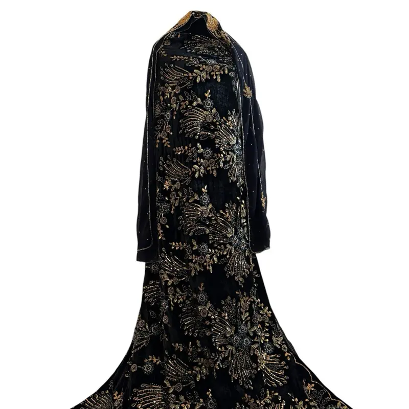 Luxury Midnight Noir Velvet Dirac – Black & Gold Unstitched 3-Piece Set