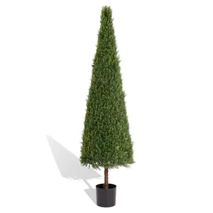 6FT Artificial Conical Topiary Trees  UV Resistant Faux Cedar Bushes and Evergreen Shrubs, Fake Potted Plants for Front Porch Outside Planter Decor, 1pc/set Decorative Fruit