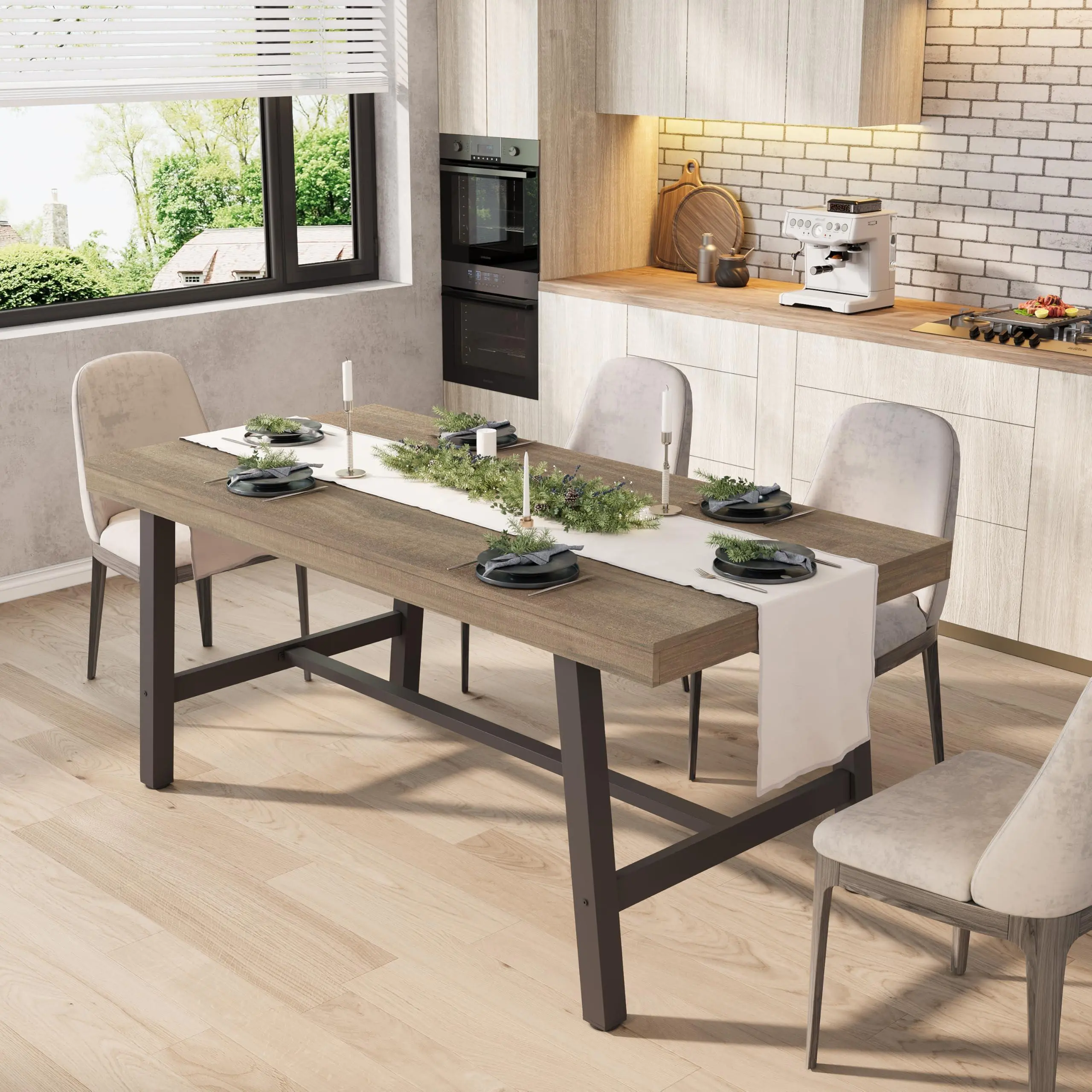 Gaomon Rustic Pear Industrial Counter Table - 63" Non-Extendable Rectangular, Sturdy Metal Frame, Seats 4-6 People, Suitable for Kitchen, Dining Room, Dining Tables