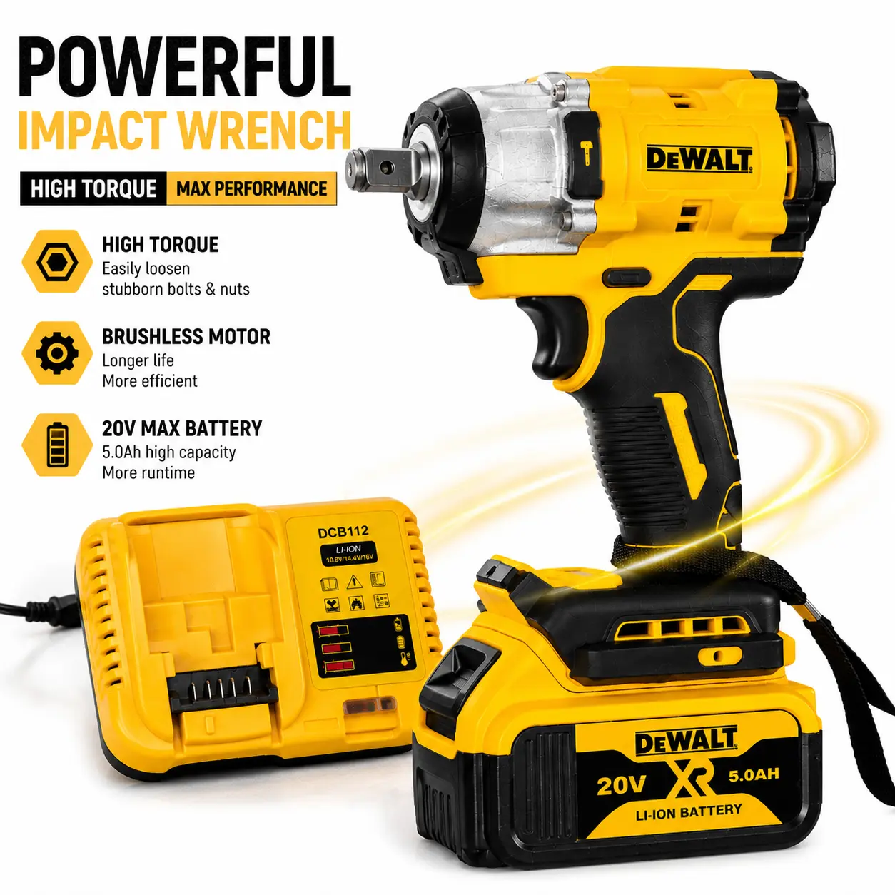 ()DEWALT Yellow Wrench Set, Heavy Duty Hand Tool for Fast Tightening and Repair, Durable Alloy Steel Material, Strong Construction with Comfortable Grip, Professional Tool Kit, DIY Essential, Automotive Repair, Garage Workshop and Home Maintenance Use