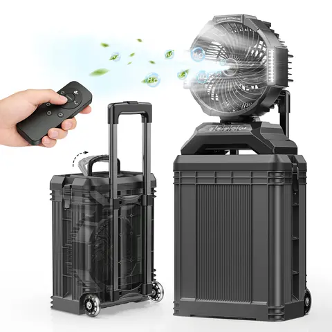 SprzAir 4 gal Large-Capacity Cordless Portable Rechargeable Misting Fan - 40000mAh Battery Powered, Retractable Handle, Full Remote Control, Oscillating, LED Light, Timer Auto Shutoff, Made for Outdoor Adventures, Tailgating, Golf