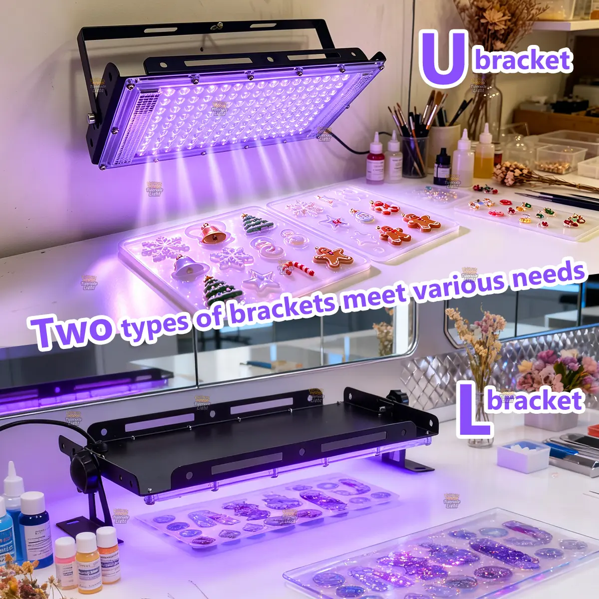 OYCIJE 96/144 LEDs UV resin curing lamp and L/U stands (one lamp with two stands to meet your diverse needs),with USB plug, suitable for mass-producing cured resin ornaments and pendants in resin studios, home DIY resin crafts, and jewelry making