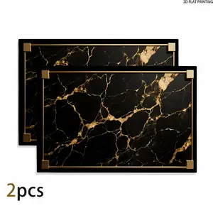 2D flat printing, 2-piece/4-piece/6-piece set of luxurious black gold marble patterned table mats, lightning crack design, anti slip placemats, rectangular placemats, durability, Table top, suitable for kitchen dining, home decoration, party decoration