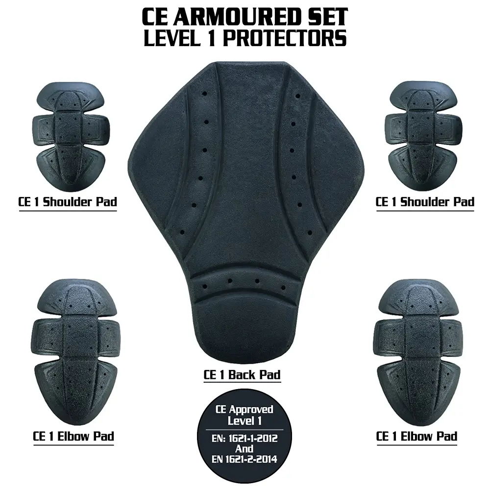 CE-1 Armour Set Elbows, Shoulders & Back Pads For Motorcycle Jackets or Shirts (Level-1)