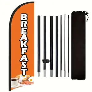 Breakfast Flag for Business, 9.18FT Outdoor Advertising Swooper Banner with Pole and Ground Stake – Tear-Resistant Polyester Feather Flag for Shops, Events & Promotions
