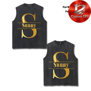 Summer Retro Customized Men's Training Sleeveless T-shirt Custom Sleeveless Vest, Machine Washable Personalized "Sunny" Monogram Black Tank, Custom Retro Sleeveless Top for Running, Sports & Street Style