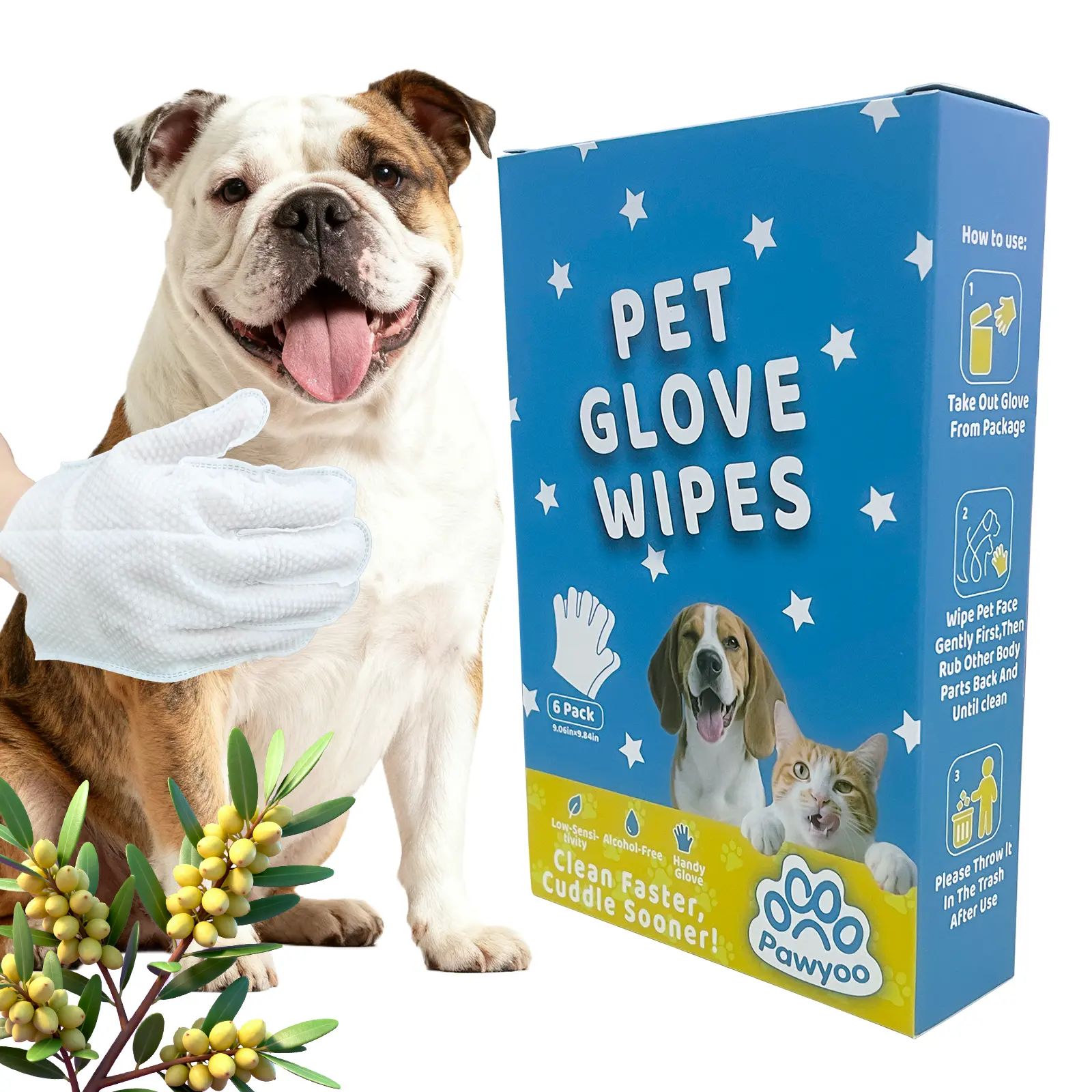 Pawyoo Pet Grooming Glove Wipes Disposable Pre-Moistened Cleaning Gloves for Dogs & Cats Pet SPA at Home No Bath Needed Outdoor No-Clean Hypoallergenic Facial Disposable No-Rinse Grooming Formulated for Petwipes Deodorizing Sticky Hair