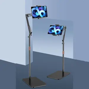 Tablet Floor Stand, Overhead Bed Phone Mount Height Adjustable Arm Stretchable Stand Holder,Universal Floor Stand Compatible with iPhone iPad Pro Air Mini, Samsung Tab, Kindle  Durable Installation Cellphone Smartphone