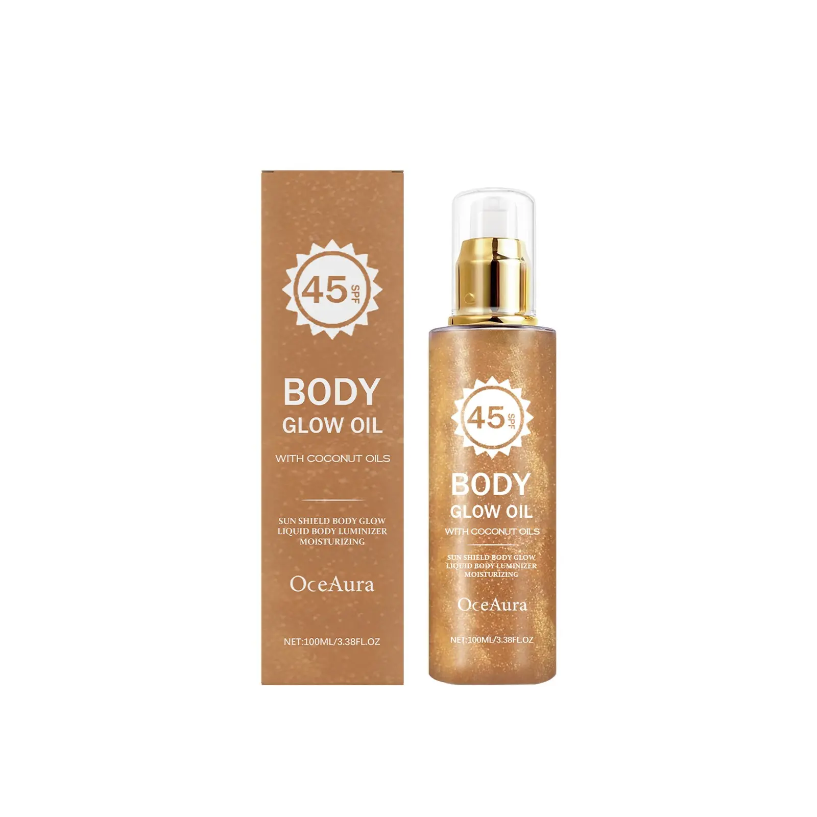 Oceaura Coconut Glitter Sunscreen Oil, Moisturizing SPF, Pearl Glow Brightening, Non-Greasy, Waterproof, Sweat-Resistant, Body & Face, Gentle Protection