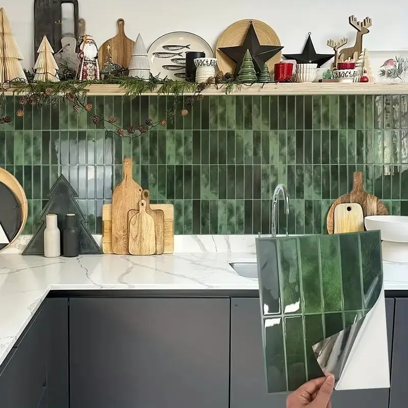 Aadesh Self-Adhesive PET Tile Wall Stickers, Removable Decorative Home Backsplash, Ready to Tear and Stick, Waterproof, Mildew Resistant, Oil Resistant, Suitable for Living Room, Kitchen, Bathroom, 9x11.4 inch, Stick On Backsplash