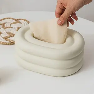 1pc Ceramic Creamy Wind Ring Tissue Box: Decorative Dispenser for Living Room, Dining Table, Bathroom, Kitchen, and Bedrooms