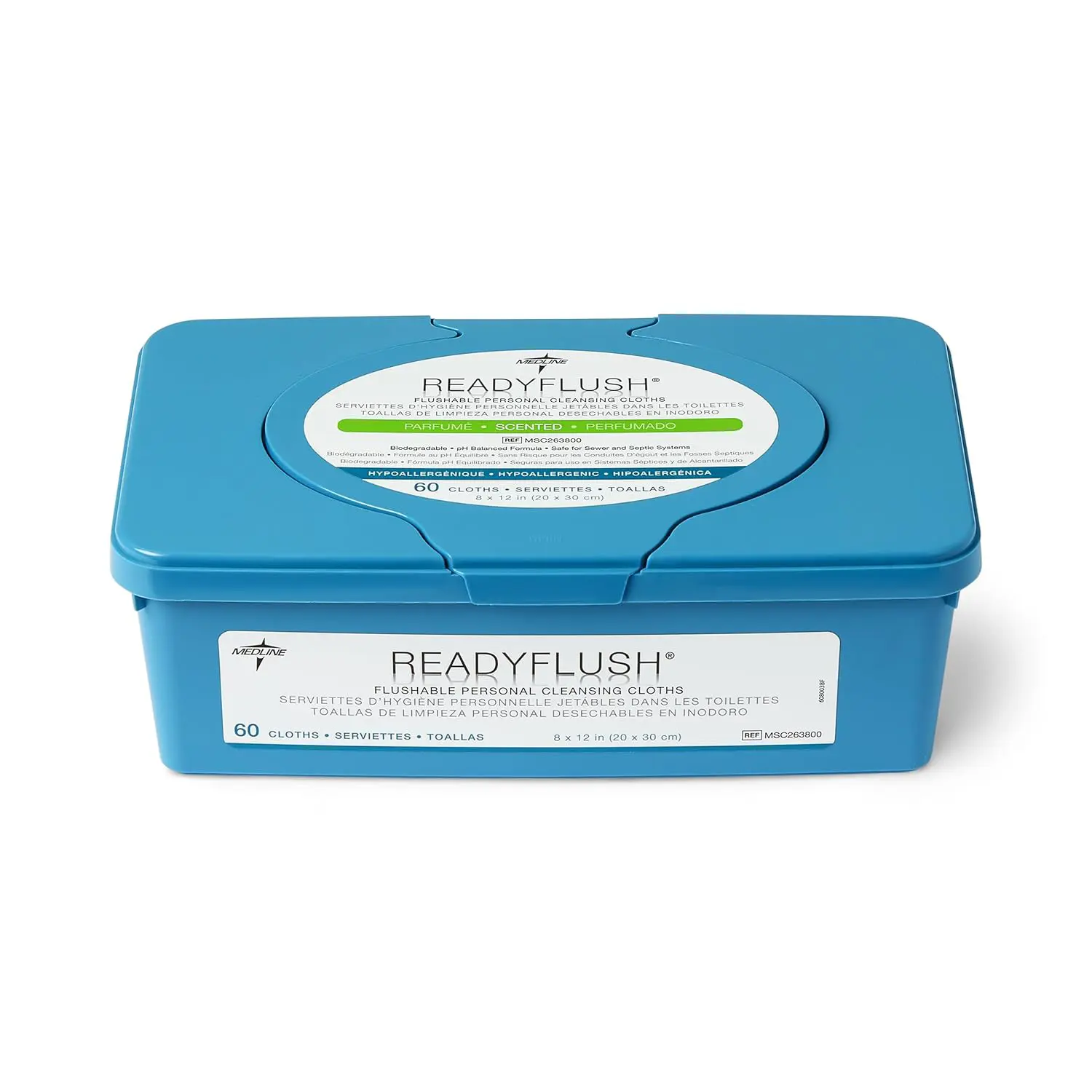 Medline ReadyFlush Flushable Wipes (60 Wipes per Tub), Scented, Biodegradable Flushable Incontinence Wet Wipes for Adults with Aloe, Hypoallergenic & pH-Balanced Personal Cleansing Cloths