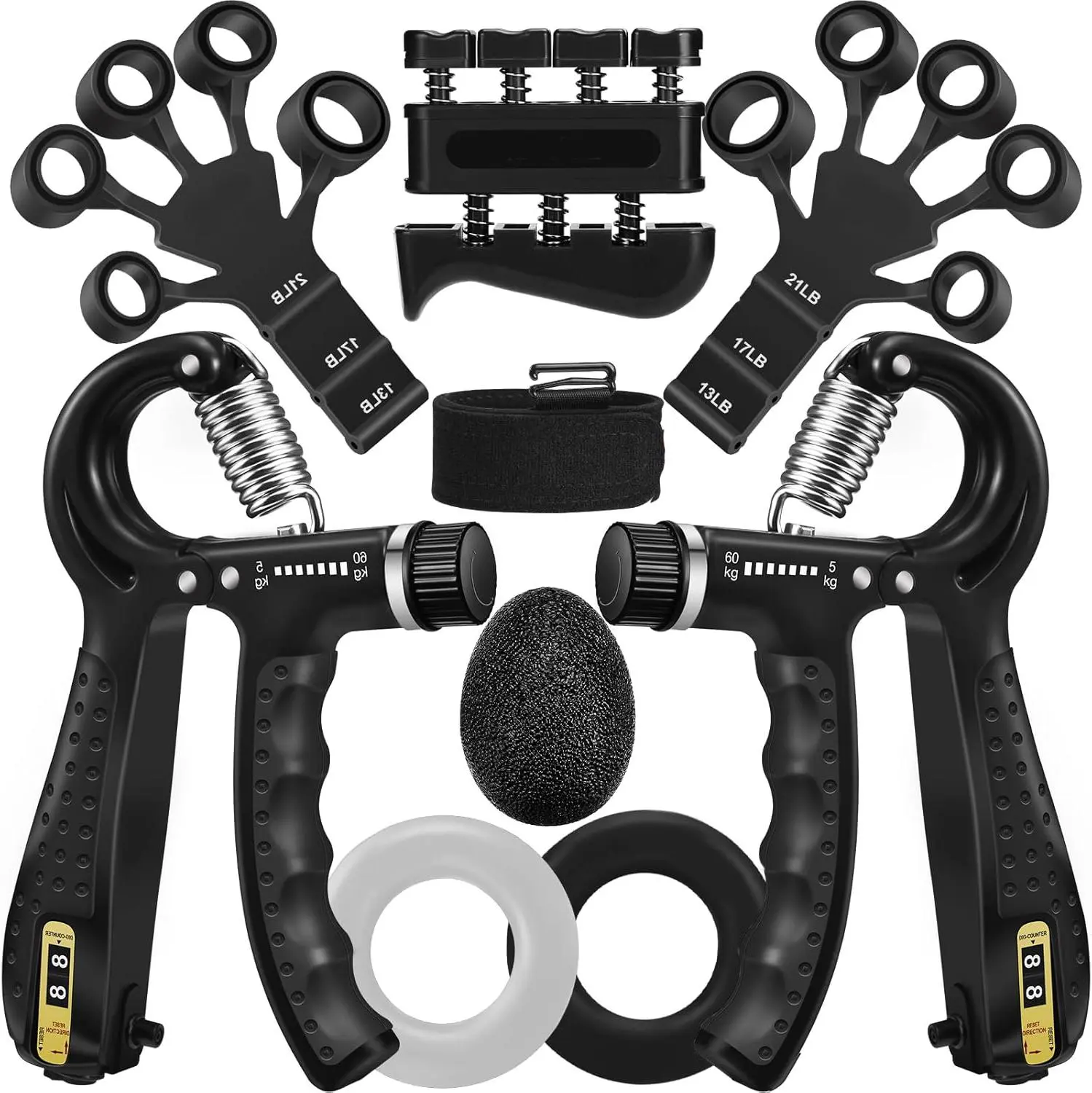 5PCS Grip Strength Trainer Kits, Hand Gripper Strengthener, Forearm Strengthener, Forearm Exerciser, Finger Exerciser, Wrist Strengthener, Stress Relief Ball, Grip Ring
