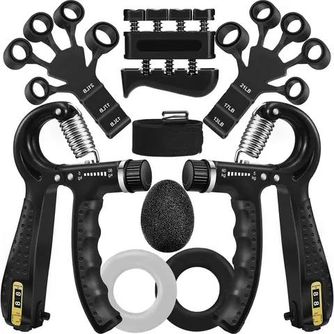 Unisex 5-Piece Plastic Grip Trainer Kit - Strength Training Gear for Home, Targets Finger Function, Boosts Forearm Muscles, Provides Stress Relief (Hand Gripper, Forearm Exerciser, Finger Exerciser, Wrist Strengthener, Stress Ball, Grip Ring)