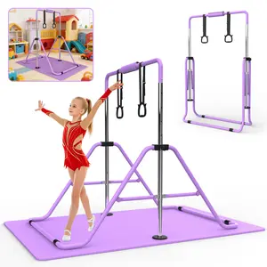 Foldable Gymnastics Bar with Mat, Adjustable Height Horizontal Training Bar, Home Practice Equipment for Beginners, Purple