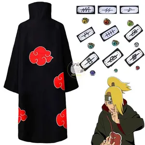 Bilibili Anime Akatsuki Deidara Cosplay Ninja Costume Uchiha Itachi Red Cloud Cloak Robe Cloak Headband Props Halloween Clothes