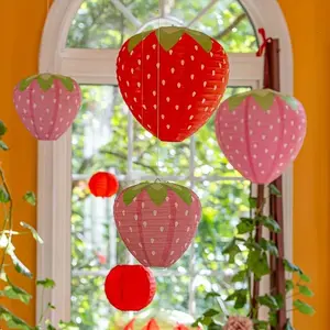 17PCS Fruit Theme Party Supplies Decoration Set, Round Paper Lantern Decoration, Strawberry Hanging Lantern, Strawberry Hanging Decoration Fruit Theme Birthday Party Decoration Ornaments