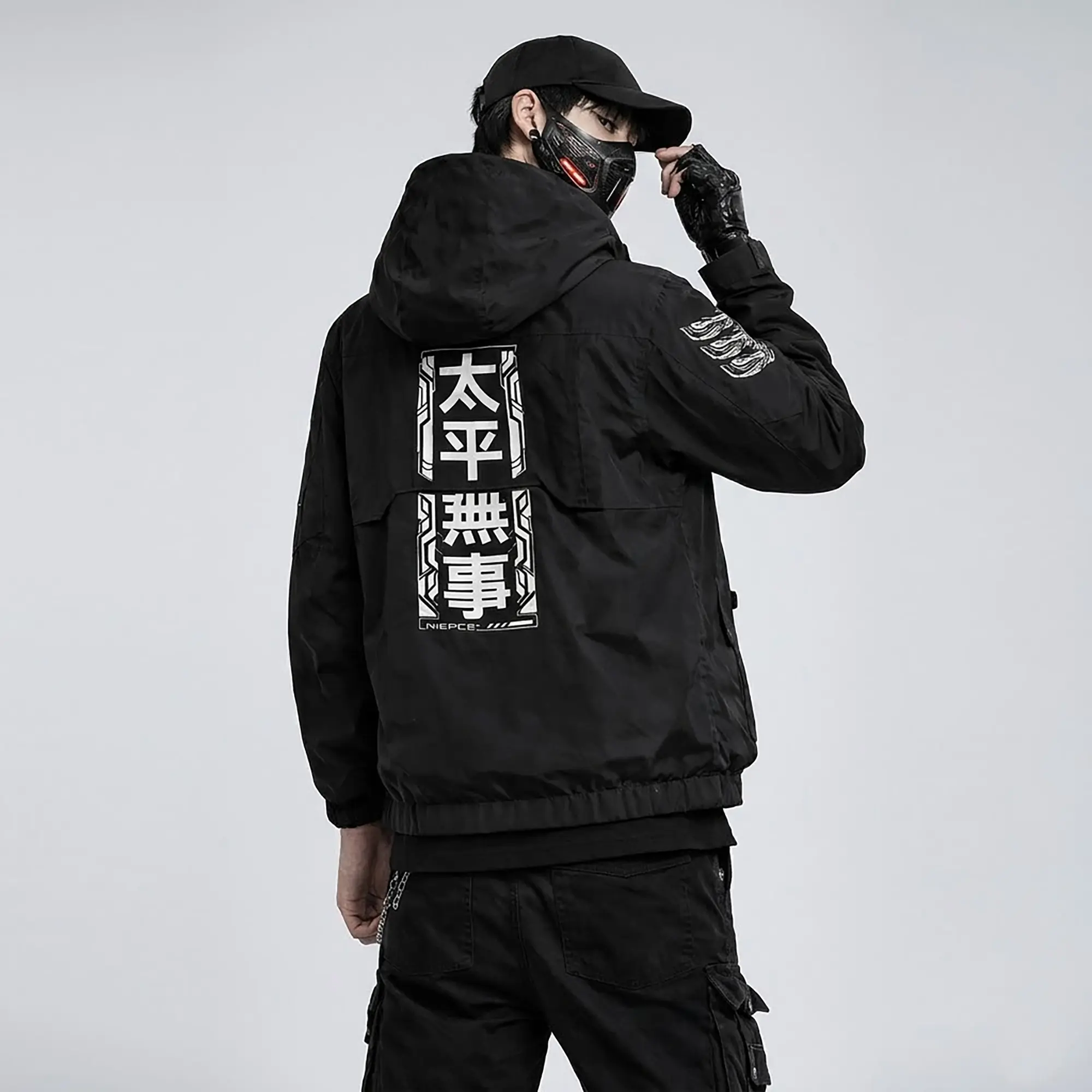 Ibj518 Niepce Black Japanese Techwear Combat Windbreaker Jackets for Men