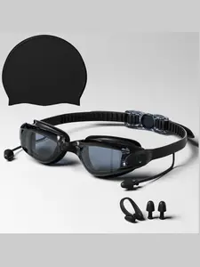 Unisex Silicone Swim Cap Waterproof Non-Irritating Large Thick Professional Swimming Hat with Goggles Nose Clip Earplugs