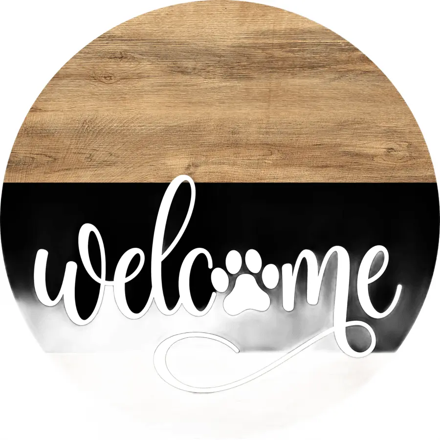 Dog Door Hanger, Welcome Paw Door Hanger, DCO-13753-DH, 18" Round Wood