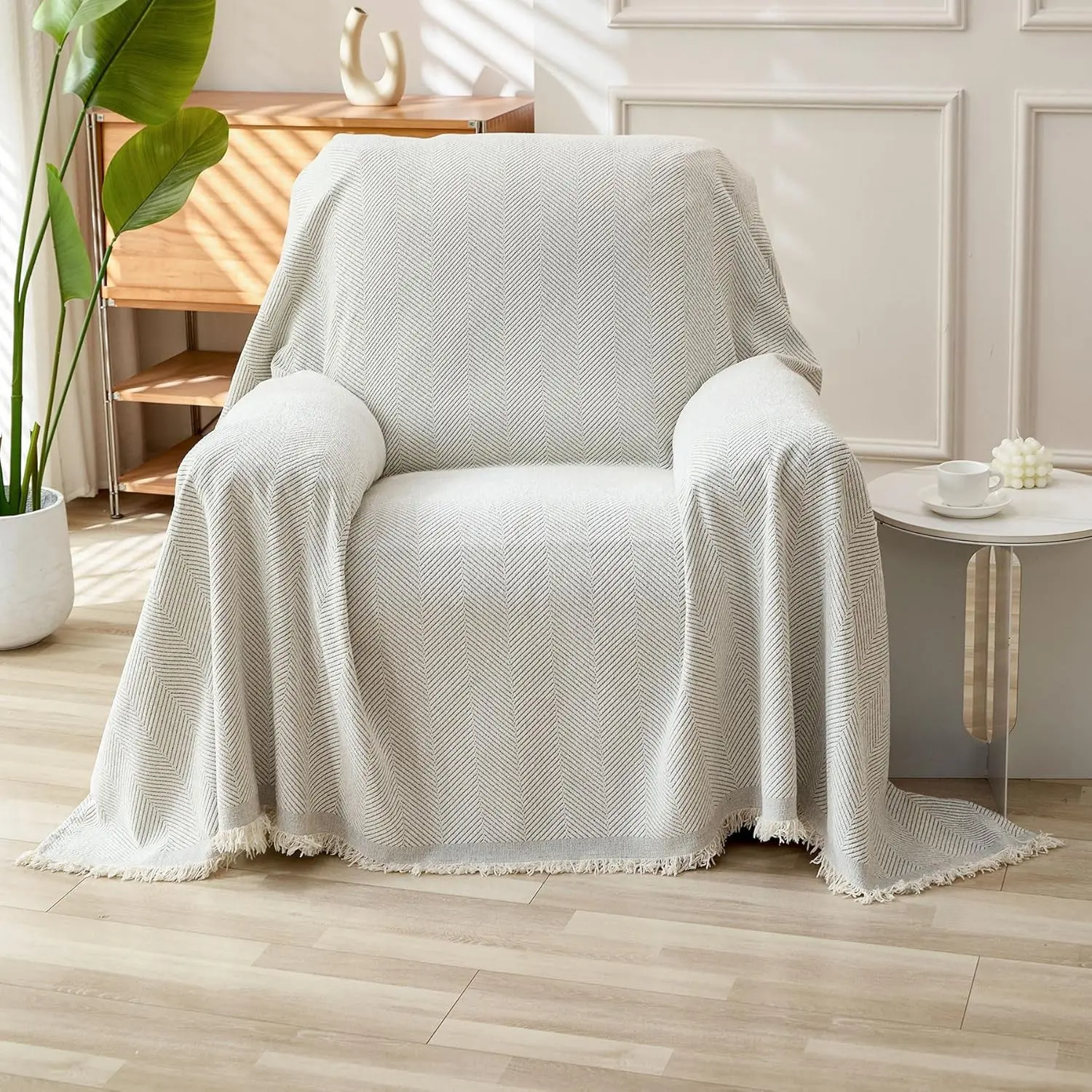 Chenille Couch Cover Sofa Covers for 1 Cushion Couch Washable sectional Couch Covers for Dogs pet Furniture Protector Couch Cover Blanket for Living Room (Off White, 71"x91")