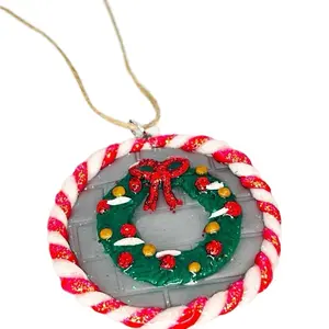 Christmas Glitter Wreath Ornament Peppermint Border with Red Bow