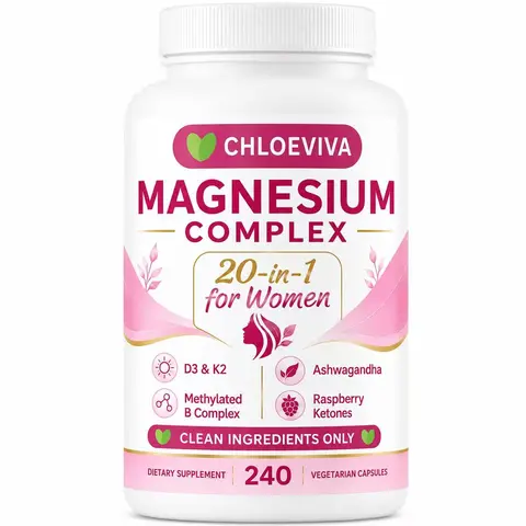 CHLOEVIVA Women's Daily Magnesium Supplement - 20-in-1 Adaptogenic Blended Vitamins & Minerals, 240 Vegetarian Capsules with Vitamin D3, K2, Ashwagandha, Filler-Free, Non-GMO for Immunity Boost, Nervous System Regulation, Adaptogenic Blended Vitamins And