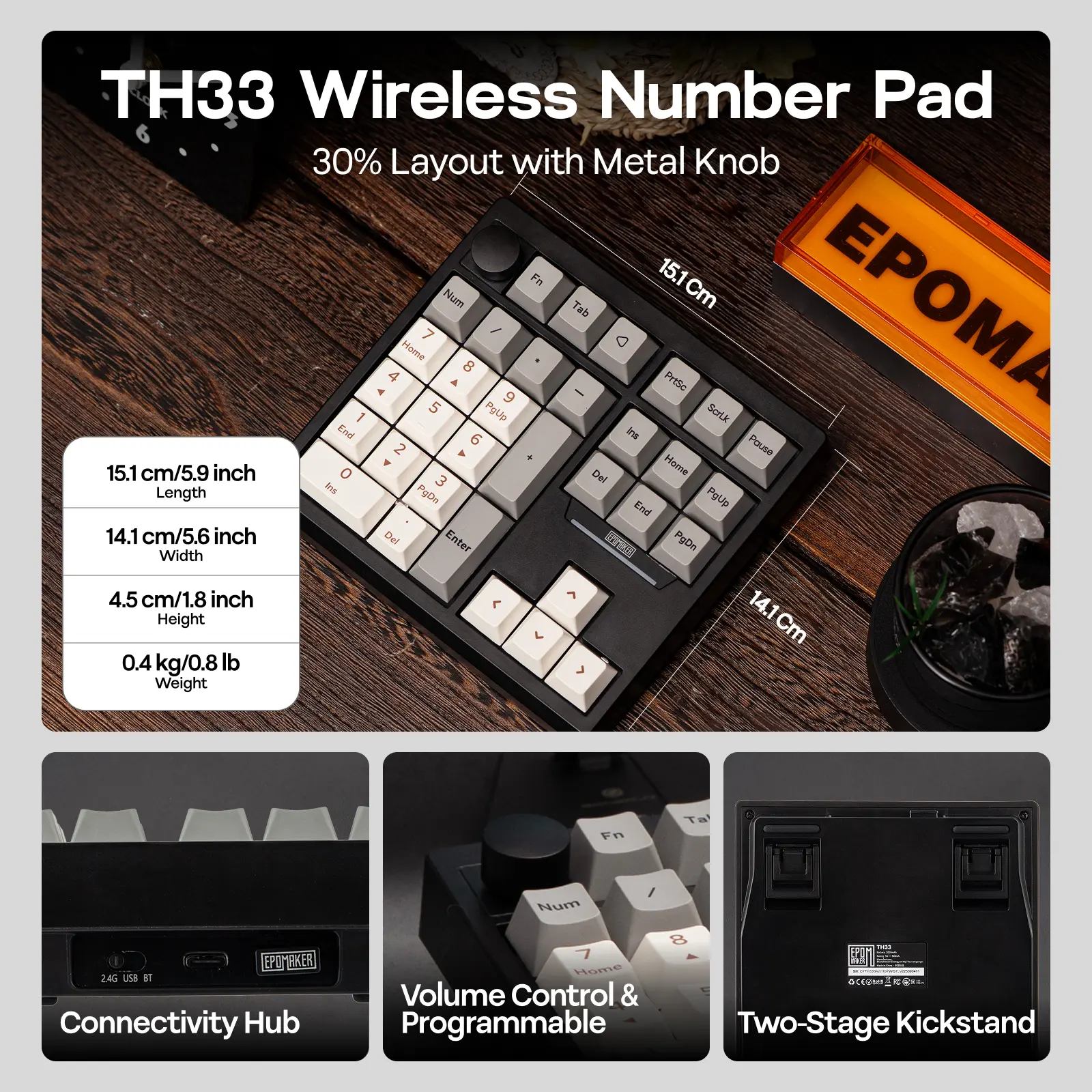 EPOMAKER TH33 Wireless Mechanical Numpad QMK/VIA Hot-Swap South