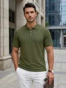 Summer heavyweight loose-fit textured jacquard casual minimalist trendy short-sleeve polo Crewneck White T-shirt graphic tees