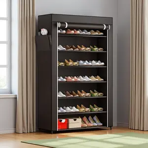 SUOERNUO 7-Tier Shoe Rack Storage Organizer 28 Pairs Portable Non-Woven Fabric Cover for Closet & Garage Collapsible Design Adjustable Removable Tray Easy Assembly Acrylic Shelf Hand