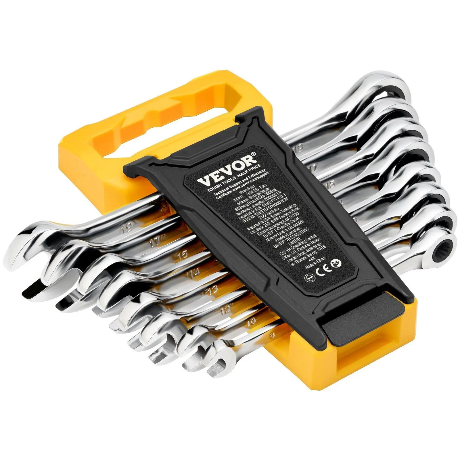 【summerfinds】VEVOR 8-Piece Metric Combination Ratchet Wrench Set, 8 mm-19 mm Sizes, 72 Teeth Ratchet, Storage Rack Included for DIY Projects, Automotive Maintenance, Ratchet Wrench Sets