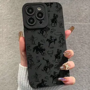 Western Cowboy Pattern Phone Case, Anti-fall Phone Protector Cover, Shockproof Phone Protective Case Compatible with iPhone 15 14 13 12 11 Series, Casing