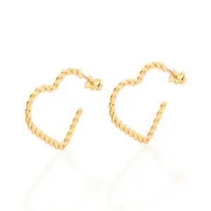 Rommanel - 18K Gold-Plated Rope Heart Medium Hoop Earrings - Everyday Hypoallergenic Jewelry