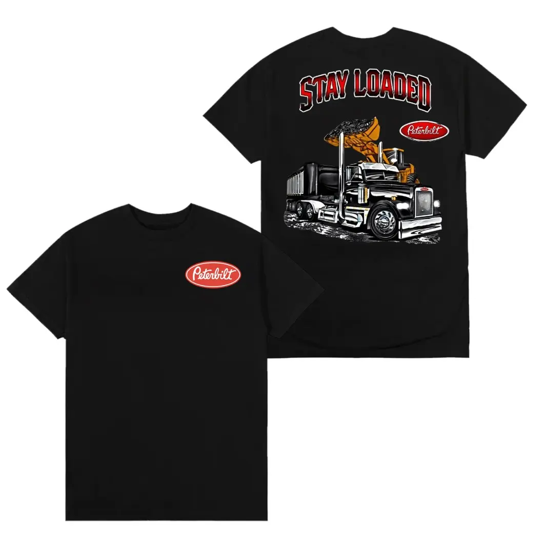 Peterbilt Stay Loaded Dump Truck Shirt for Men, Semi Truck Big Rig Graphic Tee, Diesel Life Trucker Black T Shirt