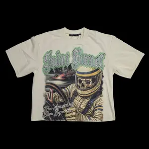 REBEL MINDS MEN'S SAINT SINNER DRIVER CROPPED T-SHIRT CREAM