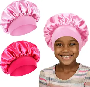 2 count Bonnet for   Silk Satin Bonnets Sleeping Cap Bonnet for Girls Curly Hair Wrap Elastic Wide Band Bonnets Sleep Cap for