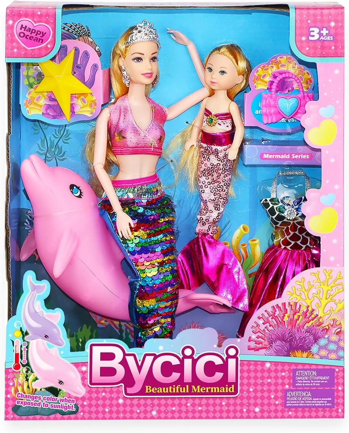 Mermaid Dolls with Little Mermaids Princess Doll & Color Change Dolphin Water Playset Mermaid Pool Toys for Girls 4-7 Ideal for Birthday Party Christmas Wish List