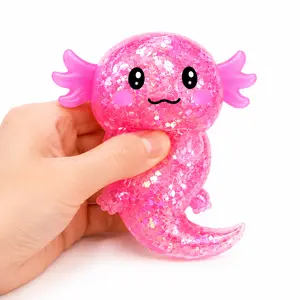 Cute Axolotl Glitter Squishy Toy - Stress Relief Squeeze & Sensory Fidget Toy for Kids and Adults