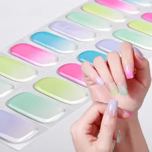 20 Tips Gradient Color Gel Nail Strips, Summer Solid Self-Adhesive Full Set, UV Lamp Required, Easy Application and Removal, DIY Nail Art Supplies, Nail Stickers
